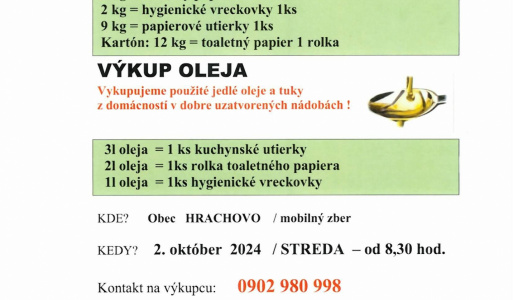 Výkup papiera a zber textilu dňa 02. 10. 2024 