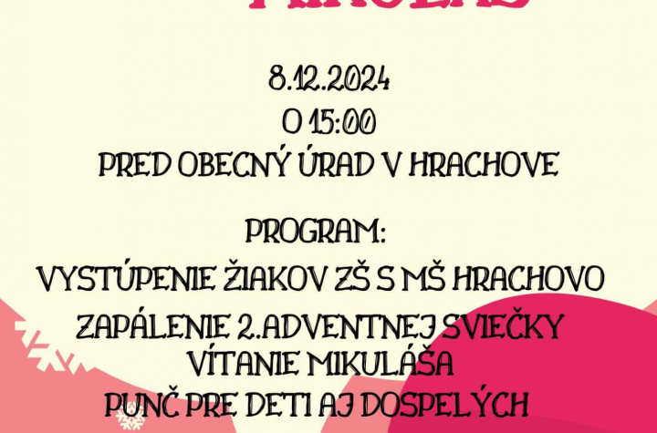 Mikuláš dňa 08. 12. 2024 pred obecným úradom v Hrachove