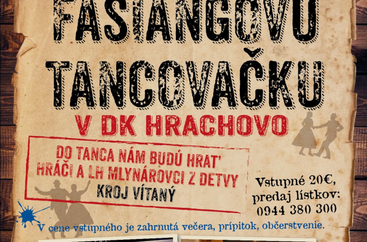 Fašiangová tancovačka dňa 01. 02. 2025 v kultúrnom dome v Hrachove 